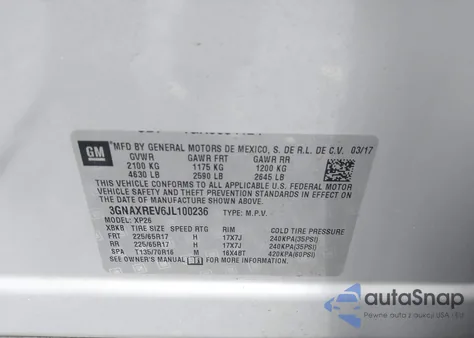 2018 Chevrolet Equinox Ls из США, поврежденный, VIN 3GNAXREV6JL100236